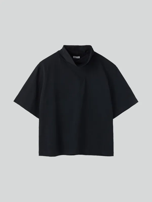 SCARF NECK COTTON TOP (CHARCOAL GREY)