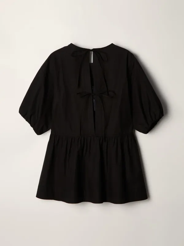 RIBBONED BACK SLIT BLOUSE BLACK_UDBL6B227BK