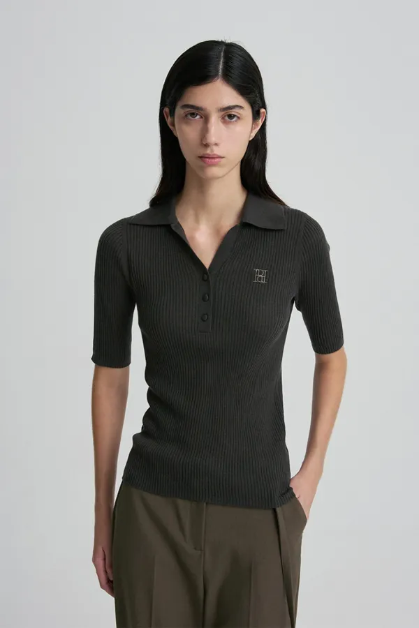 [9/28 순차배송] FITTED SHORT-SLEEVE POLO TOP KHAKI GRAY