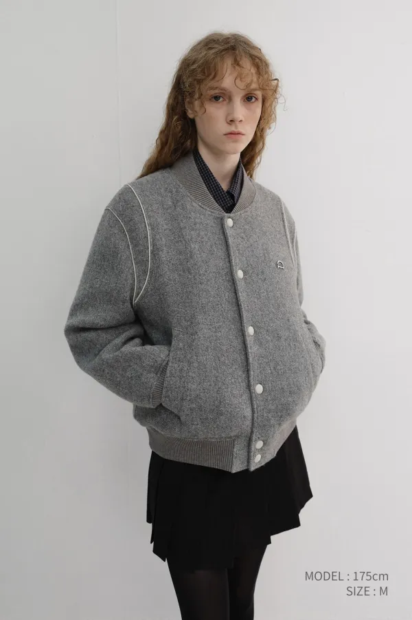 UNISEX BOUCLE WOOL VARSITY JACKET MELANGE GREY_UDJU6D124G2