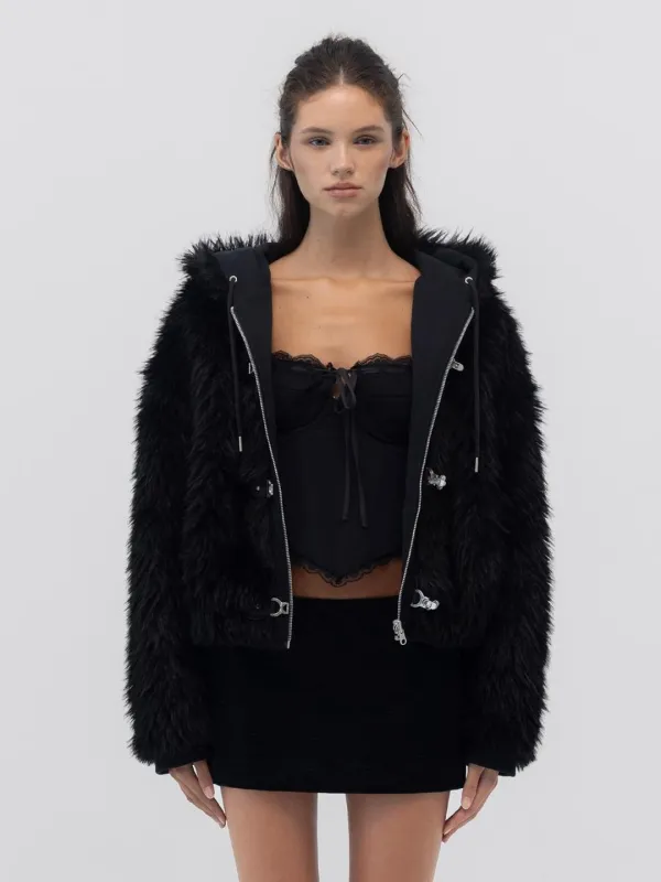 FLURRY REVERSIBLE FUR JACKET (BLACK)