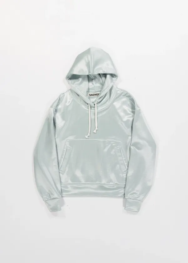 GLOSSY SATIN HOODIE - LIGHT MINT