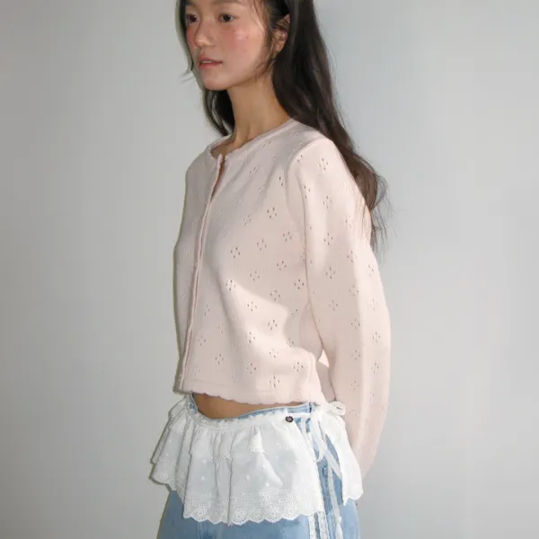 HEART BUTTON SCOTCH KNIT CARDIGAN SOFT PINK