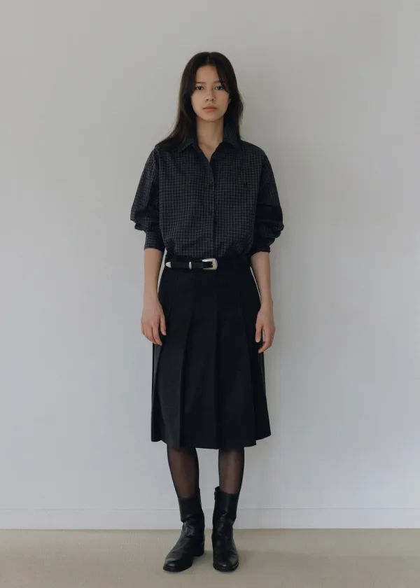Kay wool pleats midi skirt (charcoal gray)