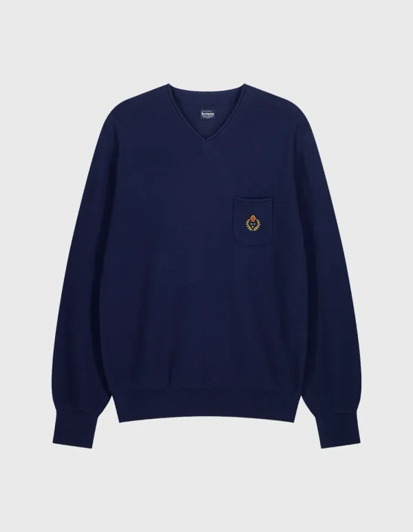 CREST MERINO WOOL V-NECK / Navy