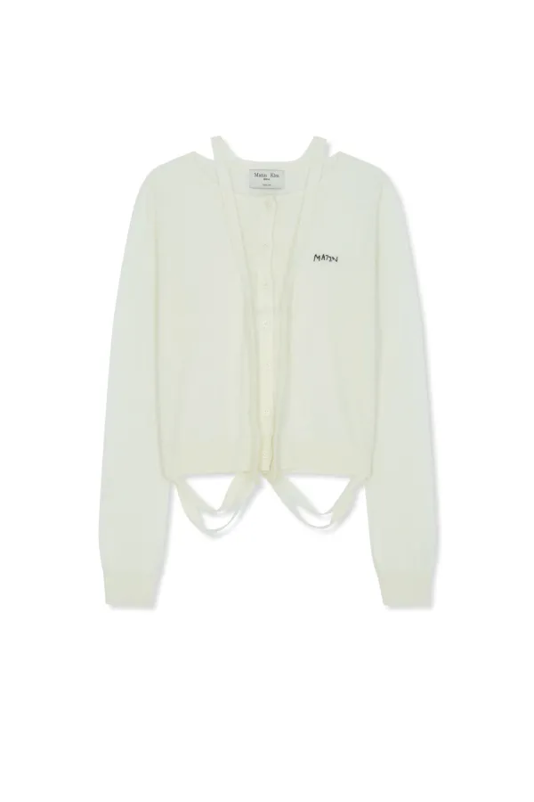 STRING DETAIL KNIT CARDIGAN IN CREAM