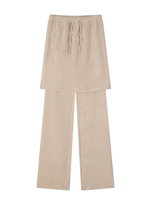 LAYERED VELVET SKIRT PANTS (BEIGE)