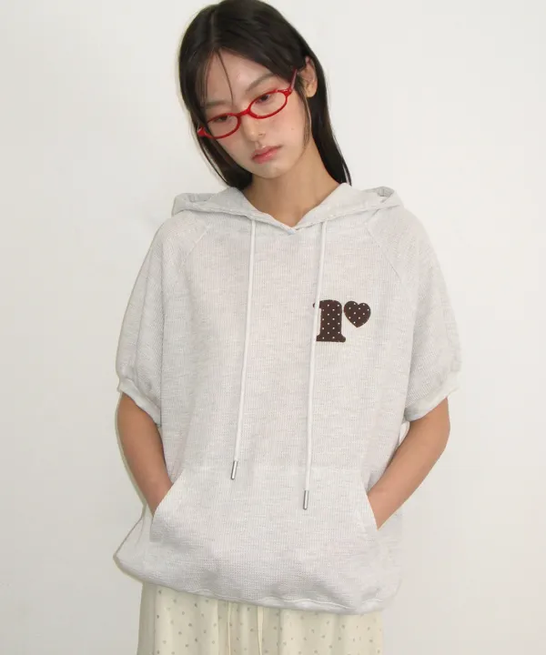 DOT R HALF SLEEVE HOODIE WHITE MELNAGE