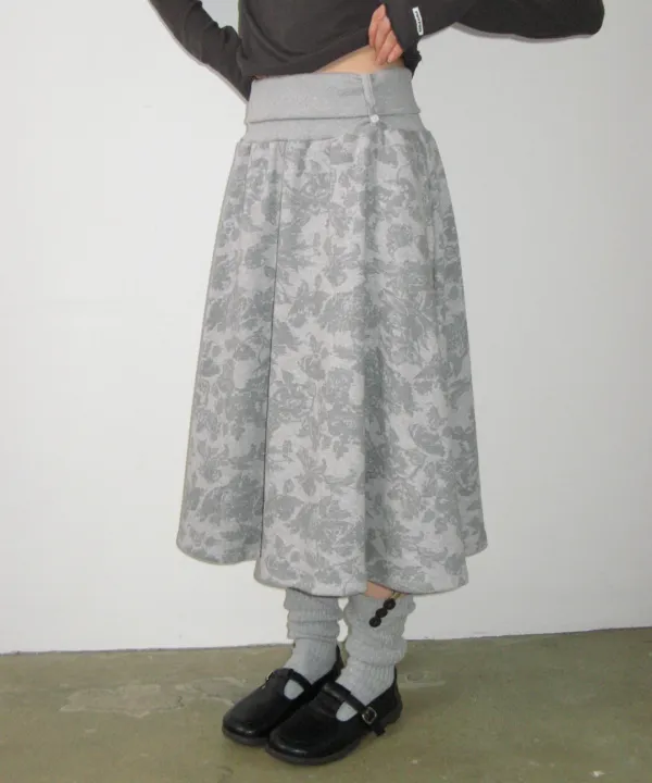 FLORAL SWEAT FLARE SKIRT GREY