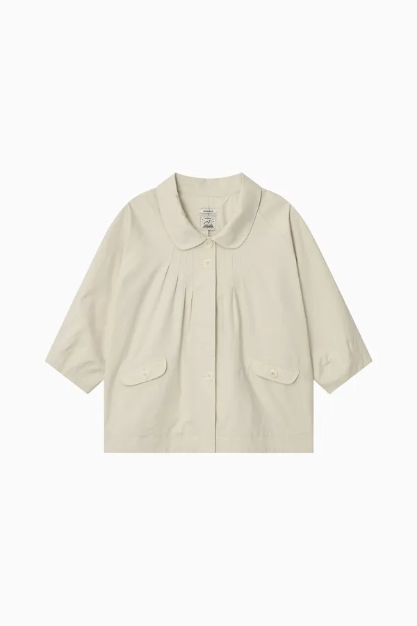 ROUNDED COLLAR COTTON JACKET, BEIGE