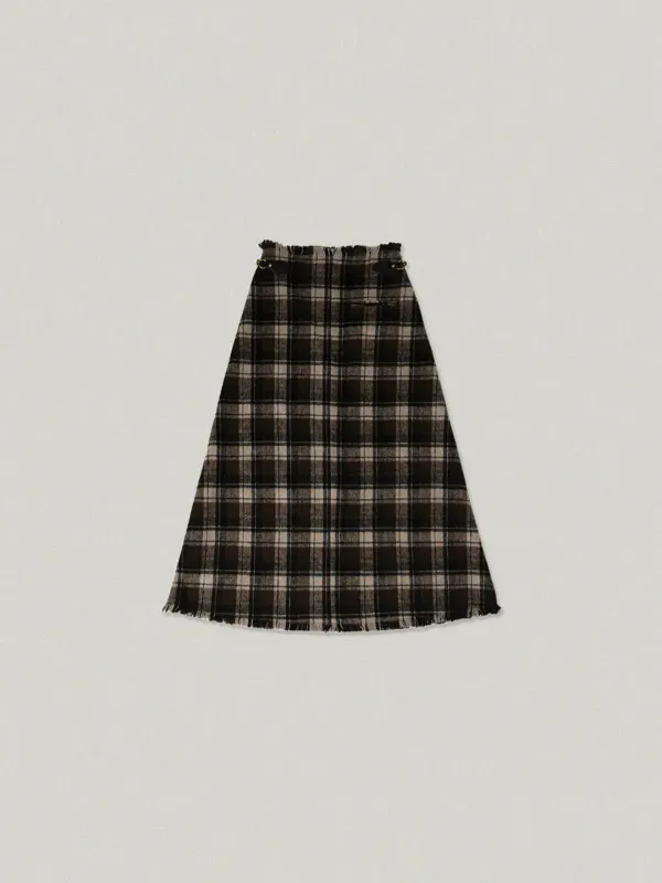 TATAN CHECK LONG SKIRT (BROWN)