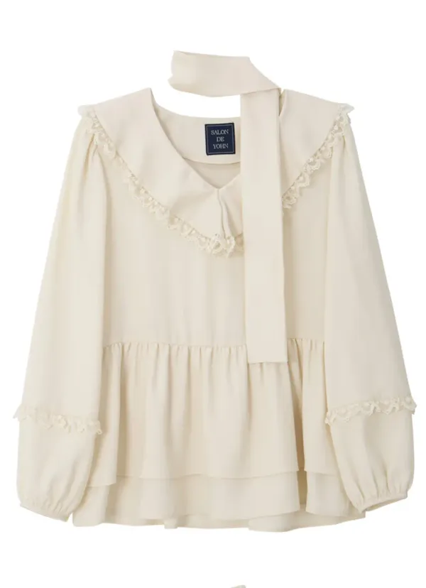 Scarf Ruffle Blouse_ Ivory
