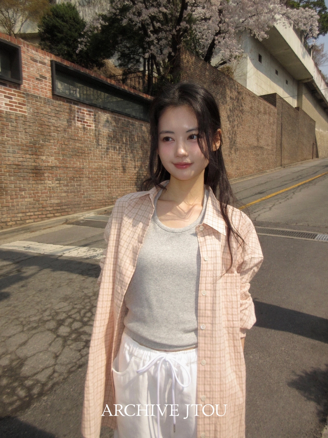아카이브제이투유 론 체크 셔츠 (peach pink) 상품 이미지 2