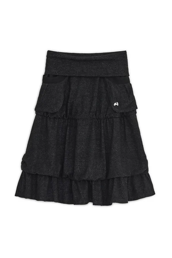 Big pocket flayered midi skirt (Black)
