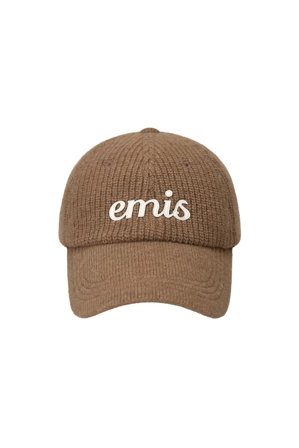 APPLIQUE KNIT BALL CAP-BROWN