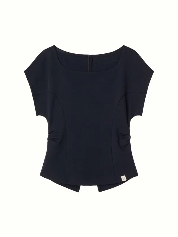 Two-way Zip-up Half-Sleeved Top, Navy