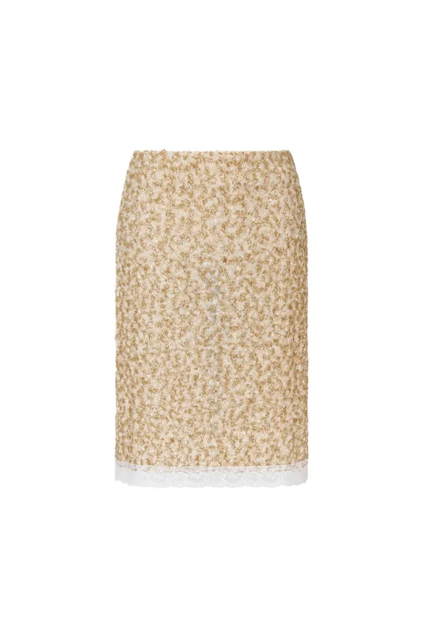 LACE POINT SPARKLE MIDI SKIRT (BEIGE)