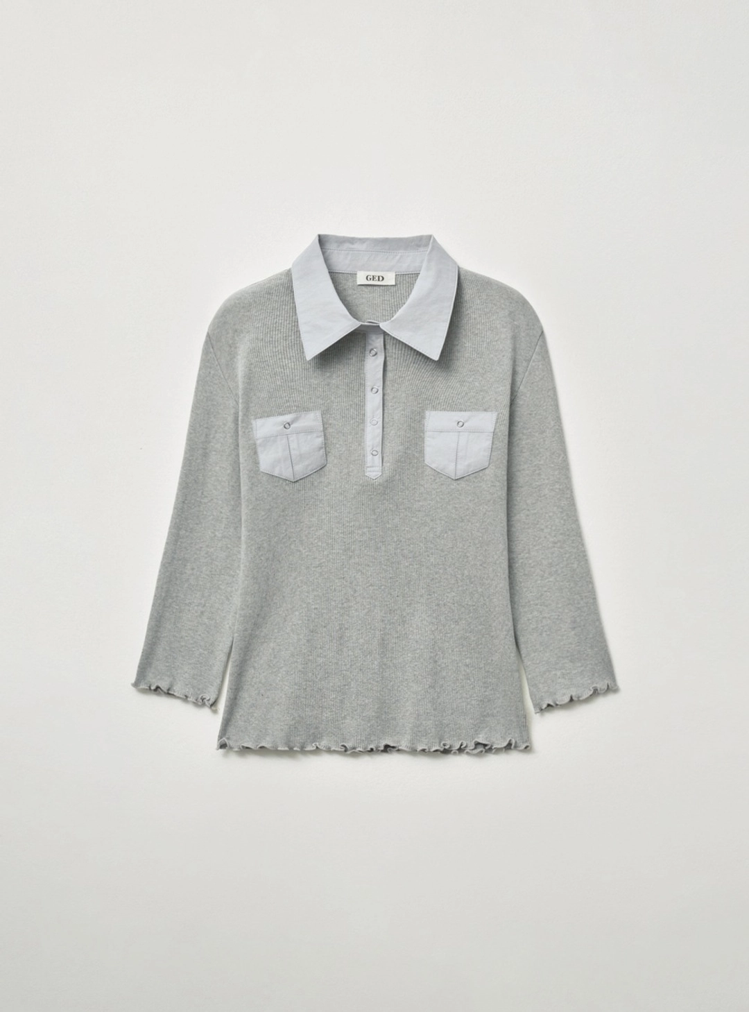 RETRO BUTTON-UP LONG SLEEVE TOP - GRAY