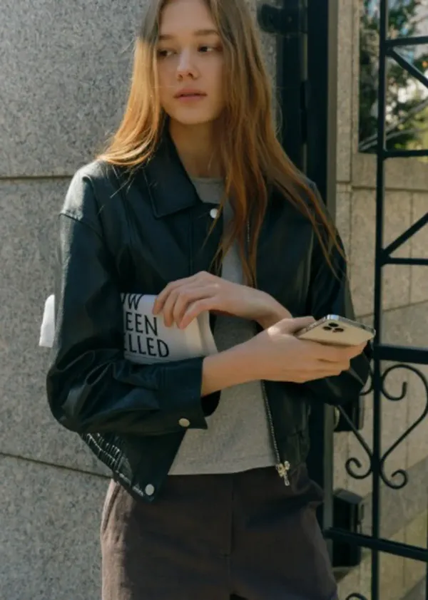 FAKE LEATHER COLLAR BLOUSON (moat black)