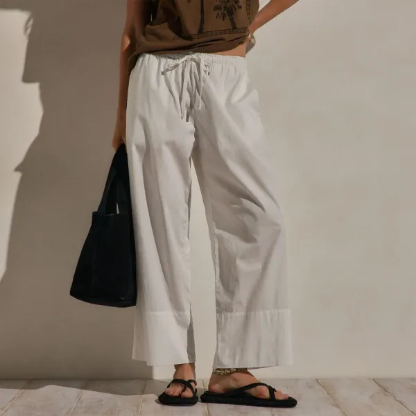 Cotton Linen Poplin Wide Cuff Pant - White