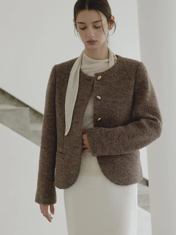 Round-neck wool jacket - Brown