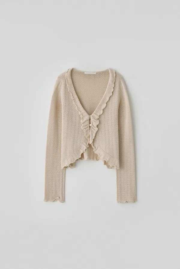 T/T Frill collar ribbed cardigan (beige)