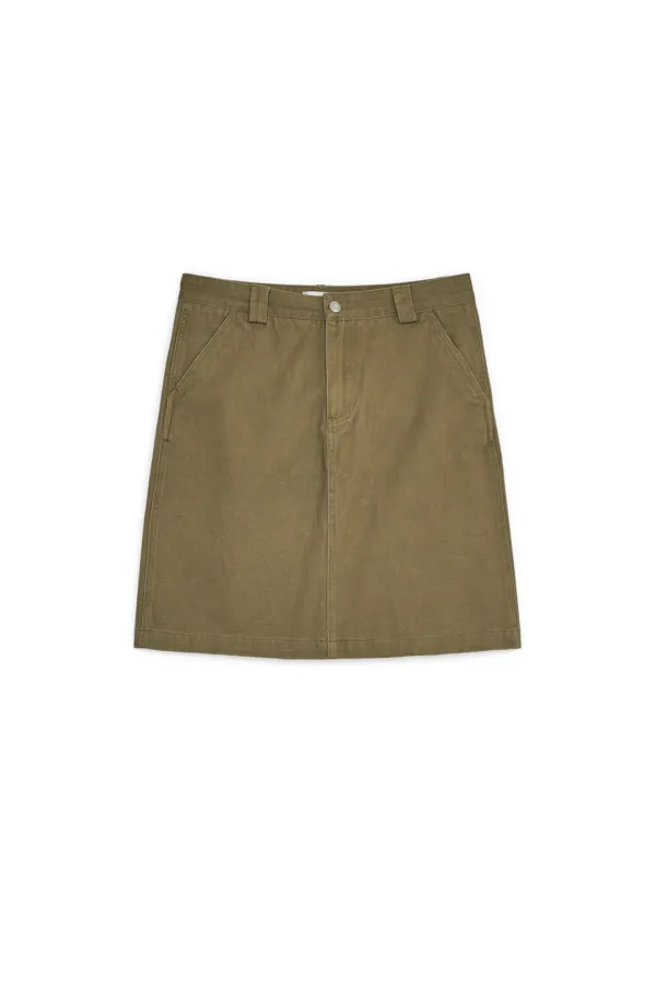 STRAIGHT COTTON MIDI SKIRT, BROWN