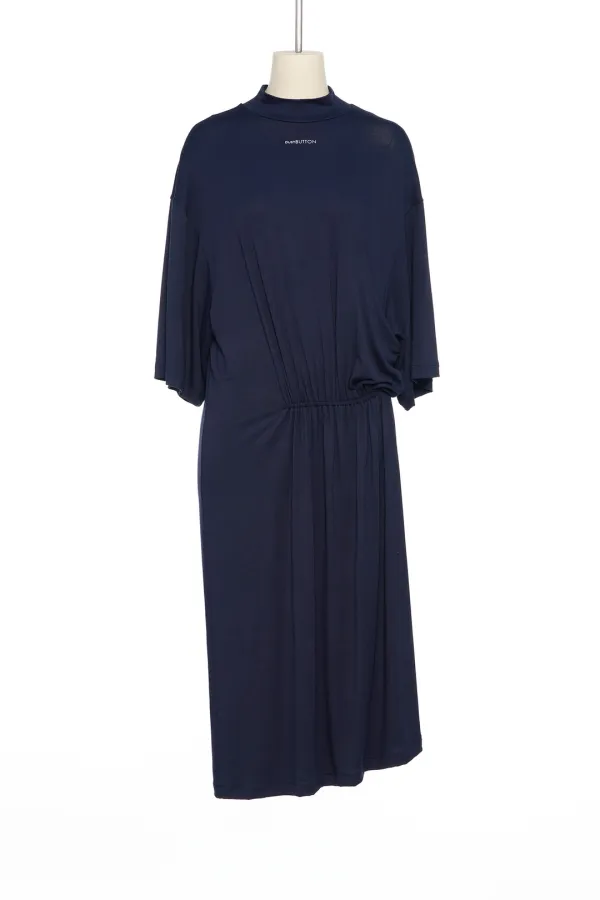 PF25 NAVY SIDE SHIRRING JERSEY DRESS