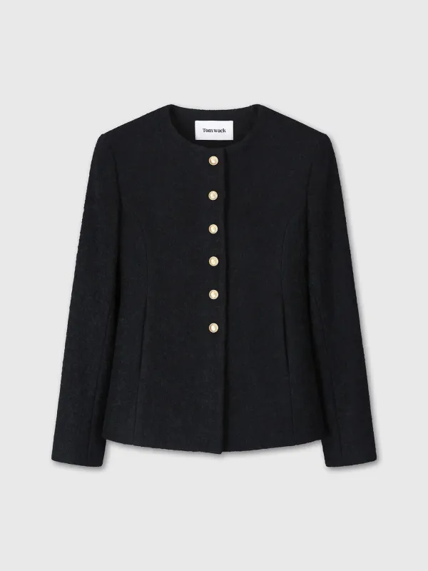 (W) WOOL TWEED JACKET_ BLACK