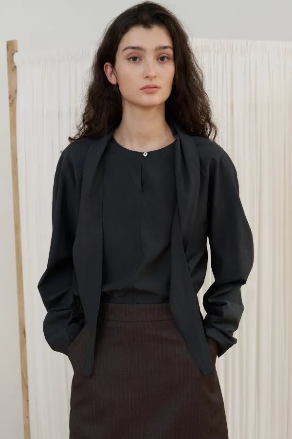 DOUBLE TIE BLOUSE_dark grey