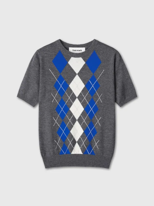 (W) SUPERFINE WOOL ARGYLE CREW NECK SWEATER_ GREY COBALT