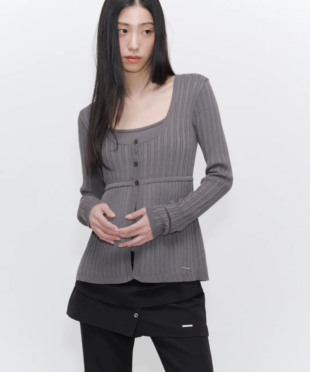 미세키서울 Ribbed layered cardigan knit CHARCOAL 상품 이미지 2
