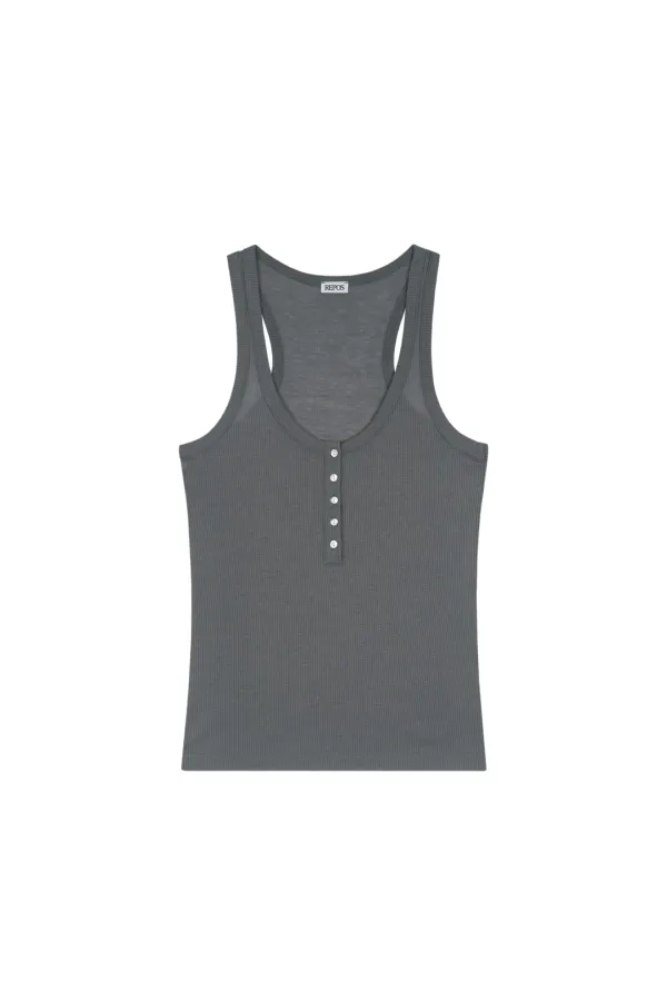 HENLEY RIBBED TANK TOP (CHARCOAL)