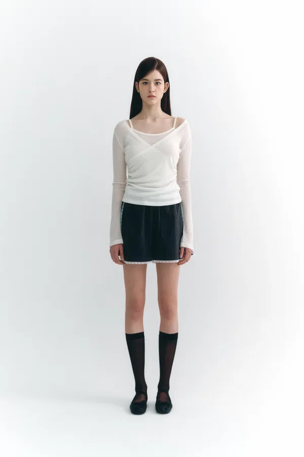 Lace Trimming Logo Shorts Charcoal