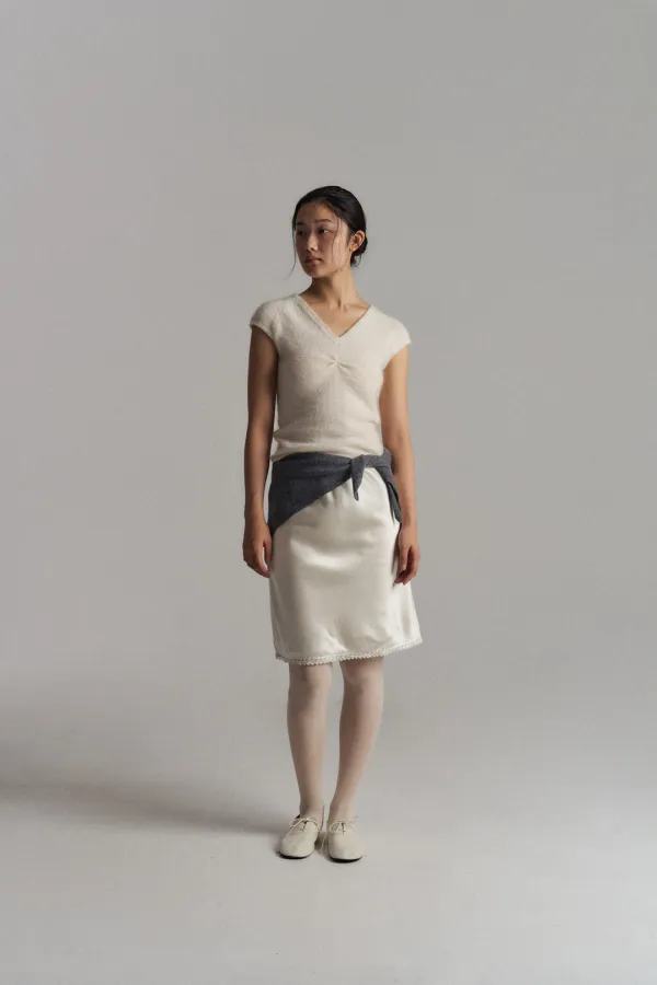 Mohair V-Neck Cap Sleeve Knit (Ivory)