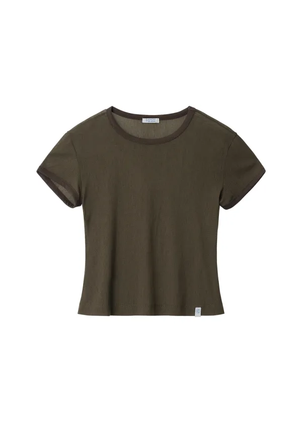 Cotton Mesh Slim Fit T-shirt_Brown