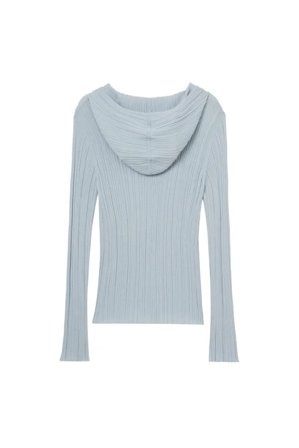 KNIT BUTTON HOODIE CARDIGAN IN LIGHT KHAKI - DEINET