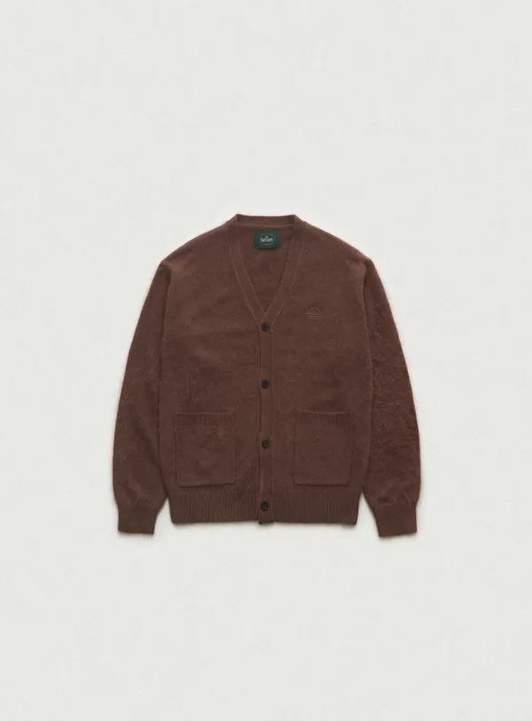Fuzzy V-neck Knit Cardigan_Brown
