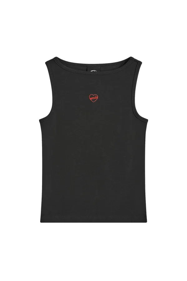 (W) BOAT NECK TANK TOP-BLACK