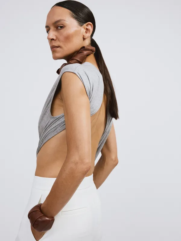 OPEN BACK JERSEY LONG TOP (MELANGE GREY)
