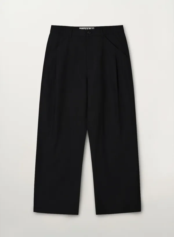 Relaxed Cotton Blend Pants - Black