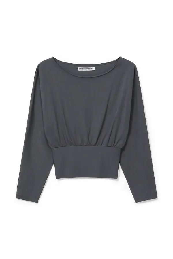 FITTED DOLMAN LONG SLEEVE TOP, CHARCOAL