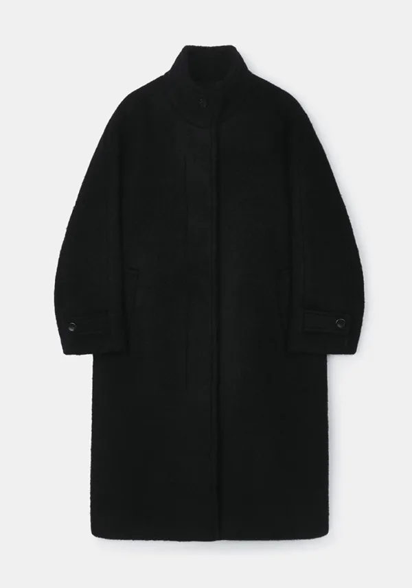 Oversized high neck boucle coat (Black)
