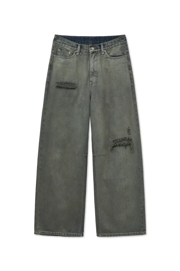 BACK LOGO WIDE DENIM PANTS IN SMOKE BLUE