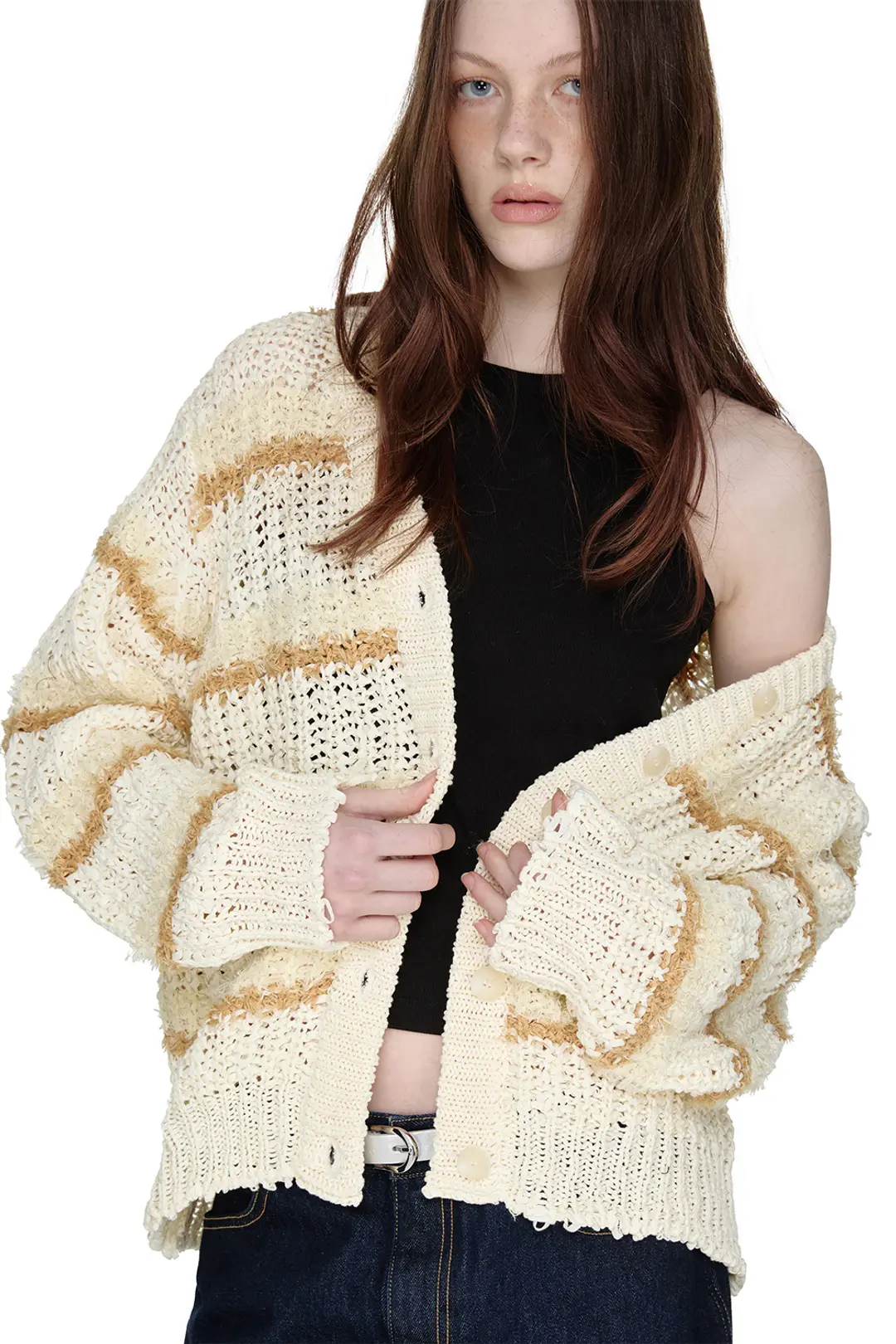 썬번프로젝트 BLENDED OVERFIT CARDIGAN, CREAM 상품 이미지 2