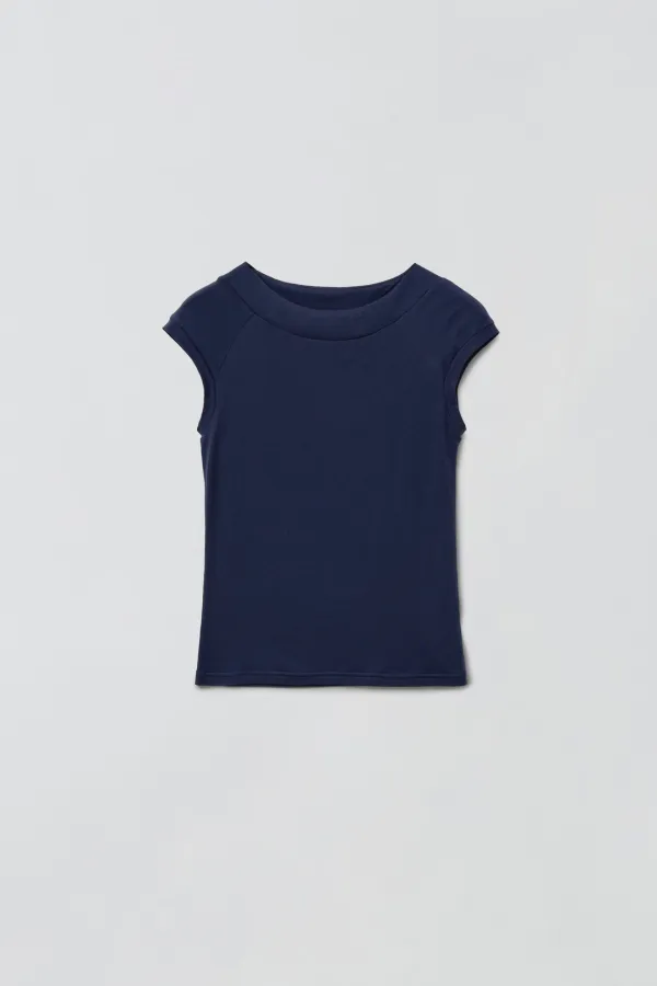 1ST / BOAT NECK CAP SLEEVE T-SHIRT_NAVY