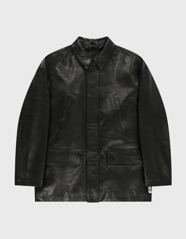CREST LEATHER FIELD JACKET / Black