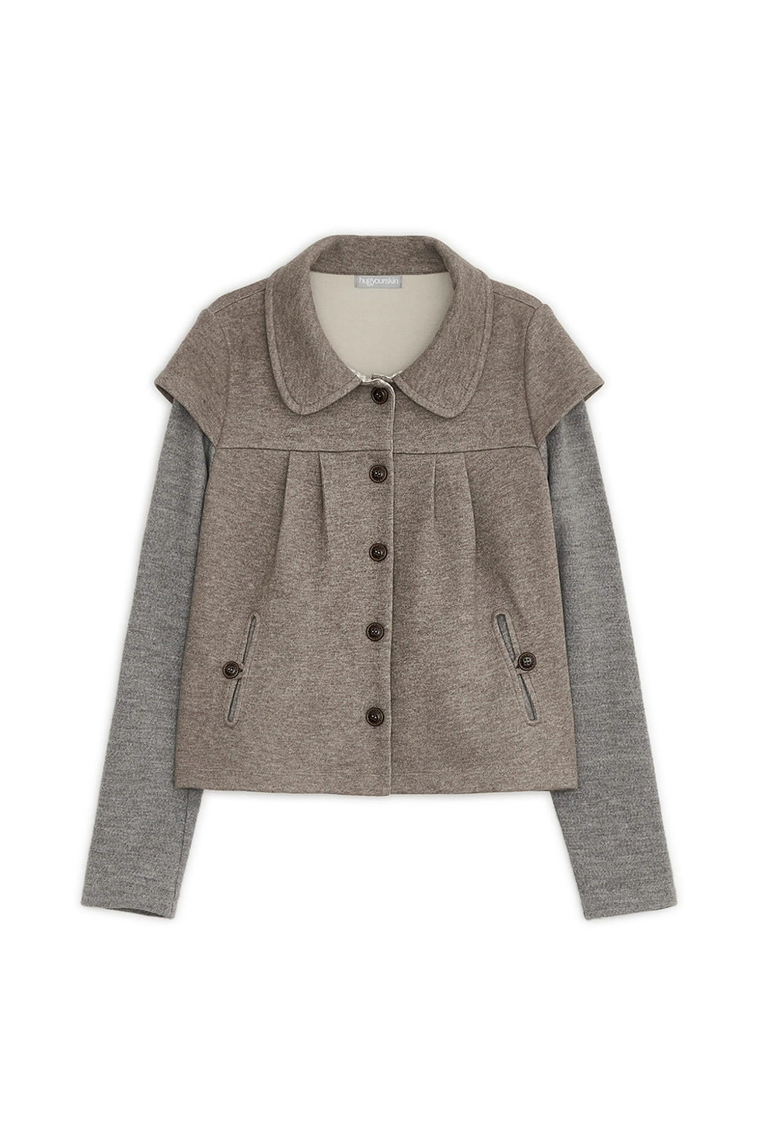 허그유어스킨 Round collar shirring knit jacket (Beige) 상품 이미지 1
