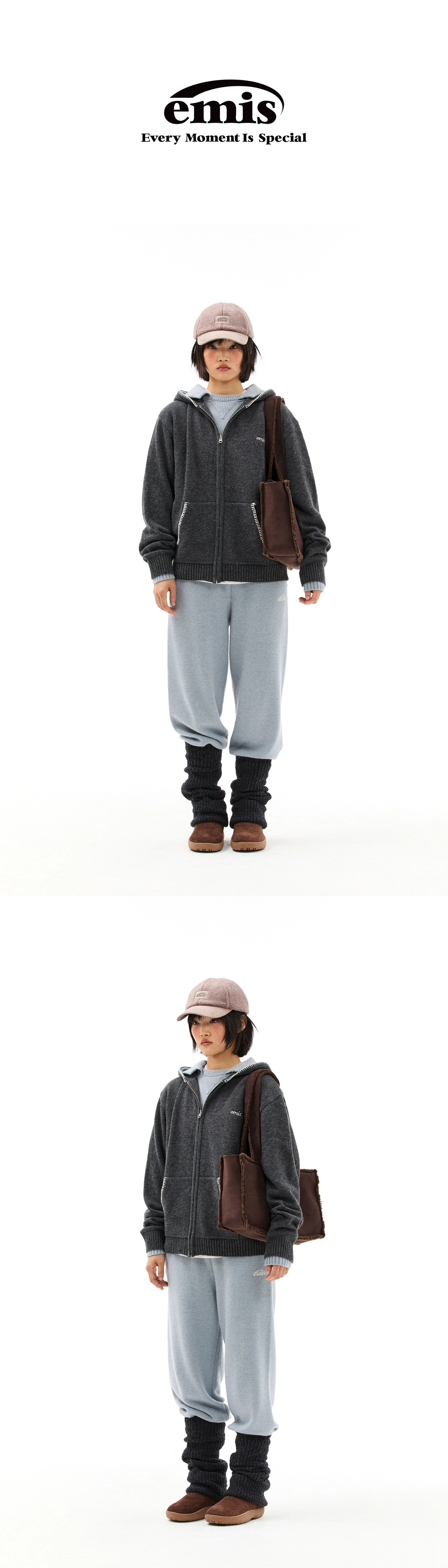이미스 BLANKET STITCH KNIT HOOD ZIP-UP-CHARCOAL 상품 이미지 2