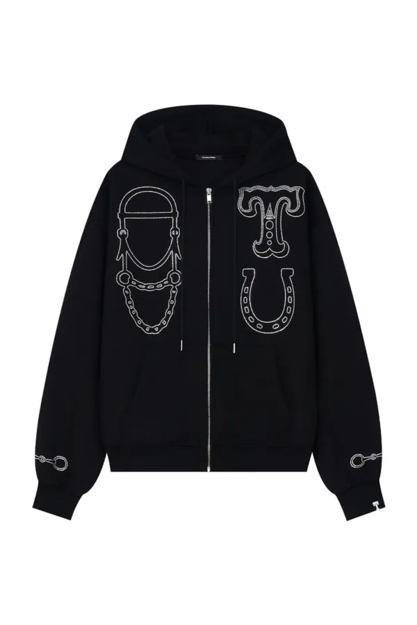 WESTERN HOTFIX ZIP-UP HOODIE (BLACK)